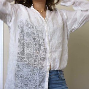 Unisex White Button Down Long Sleeve Shirt